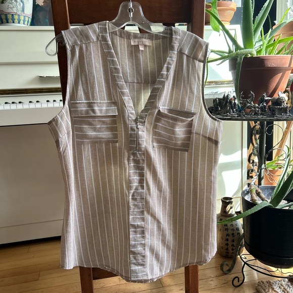 Tan Sleeveless Pullover Zip Down Blouse L - Picture 11 of 15